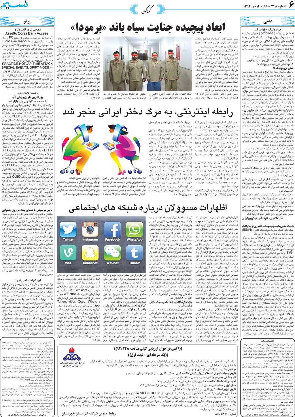 صفحه گوناگون روزنامه نسیم شماره 748